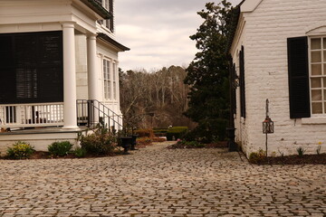Two Historic White Houses, Mansions and the Space Betweeen, Stone Patio