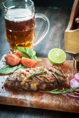 Pink himalayan on salt block with beer