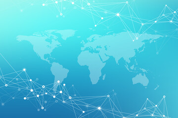 Geometric abstract background with connected lines and dots. Connectivity flow point. Molecule and communication background. Graphic connection illustration background for your design.