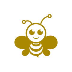 Gold cute bee icon isolated on white background