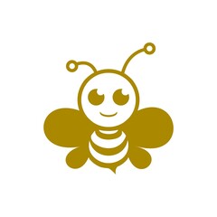 Gold cute bee icon isolated on white background