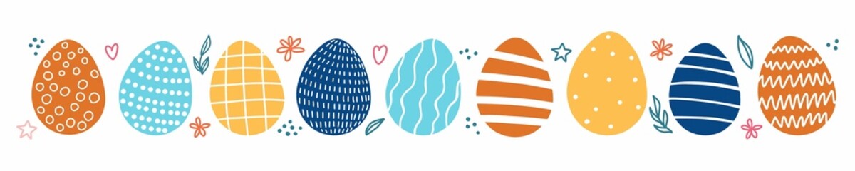 Illustration with a collection of Easter eggs