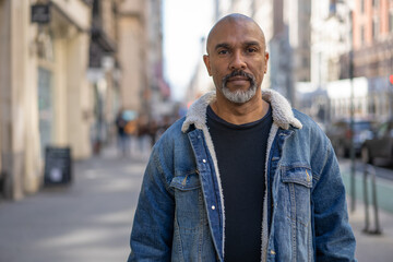 Mature black man in city serious face portrait