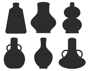 Vase set. Pottery Vases Flower Home Interior Decoration. Vector icon collection