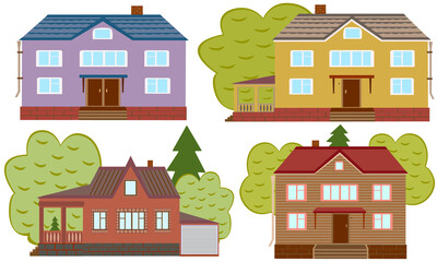 A set of beautiful houses. Vector illustration isolated on white background. - 493820278