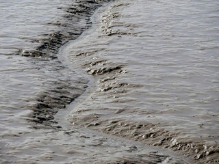 Fahrrrinne bei Ebbe im Matsch