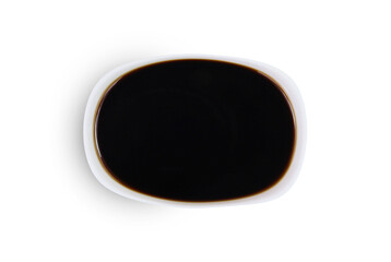 Soy sauce on isolated white background, top view