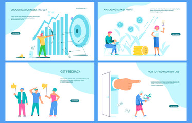 Set os Landing webpage template of office work, teamwork, Hiring employees, Mental rehabilitation