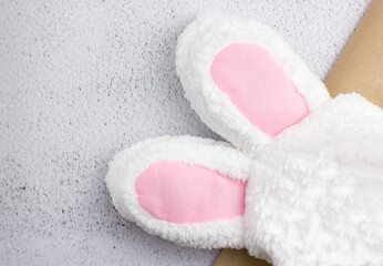 Easter bunny ears hat on a light background with copyspace