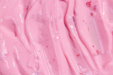 Obraz na płótnie Canvas Texture Strawberry Yogurt,Smoothie Strawberry Yogurt,Texture surface of ice cream. Background of strawberry ice cream close-up. Banner