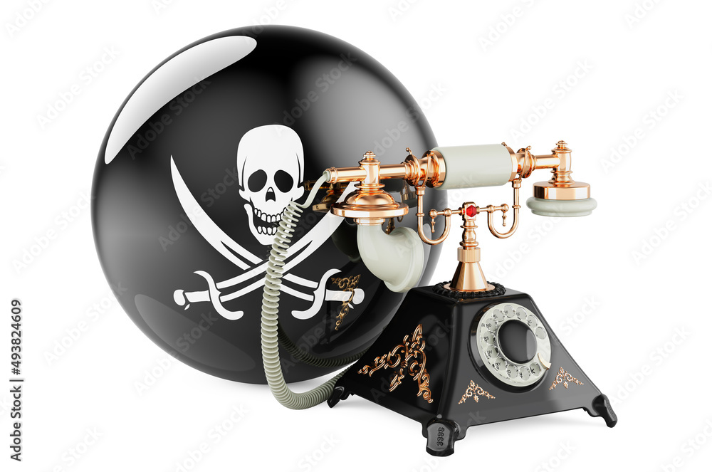 Poster phone with pirate flag. 3d rendering