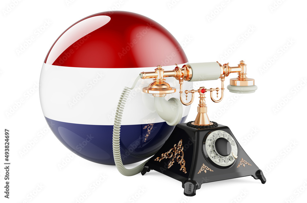 Poster phone with the netherlands flag. communication services in the netherlands, concept. 3d rendering
