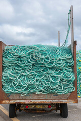 Green fishing nets with yellow floats