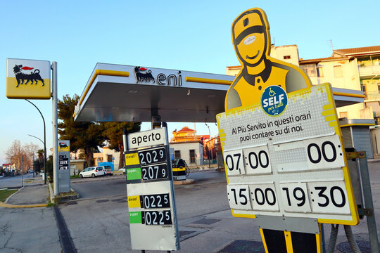 Italy &ndash; March 20, 2022: ENI Gas Station. ENI is an Italian multinational oil and gas company
