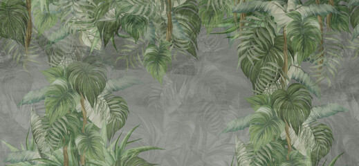 large art painted leaves scattered all over the texture wall background wall murals in the interior