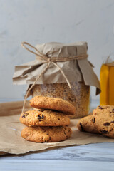 Oatmeal cookies with raisins, coconut and cinnamon.