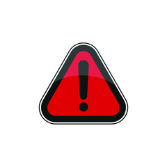 Exclamation Attention sign. Red danger sign on white background. Triangle Caution and Warning design icon. Vector illustration