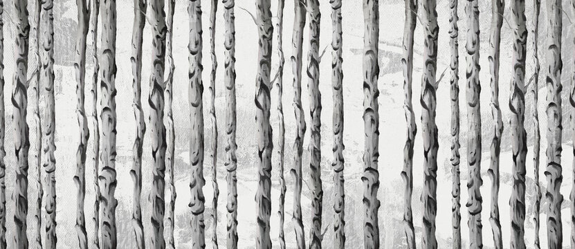  art painted birch trees on a textured background drawing in light and dark colors photo wallpaper for the interior © Viktorious_Art