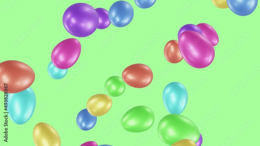 Poster realistic looping 3d animation of the colorful easter eggs falling from the top rendered in uhd with