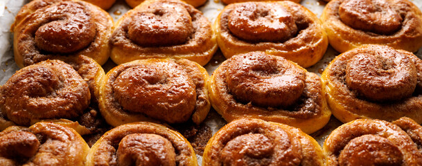 Close up view of cinnamon sweet rolls.