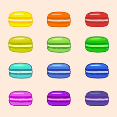 Set of colorful macaroon cakes, french pastries, macarons, dessert, macaroons.