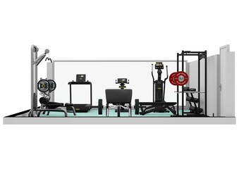 Floor plan gym. Fitness center 3d illustration. Fitness. Gym. Fitness club. Gym interior design.