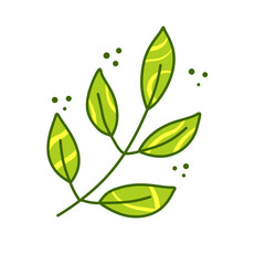 Branch with green leaves. Plant and part of tree. Flat cartoon illustration