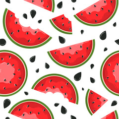 Seamless watermelons pattern. Vector background with watermelon slices. Lovely vector illustration. Perfect for kids fabric, textile, wrapping.