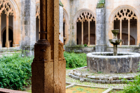 Column detail in the courtyard of the cloister of the Monastery of Santo Domingo de Silos in Burgos, Spain