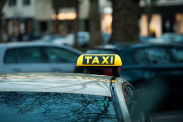 Taxi sign, yellow taxi car roof sign
