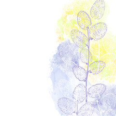 Floral design with willow twigs on  watercolor background. Vector illustration with place for text.  Greeting card, invitation or isolated elements for design. Vertical composition.