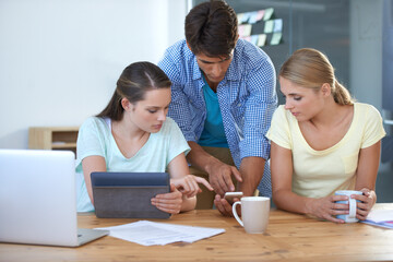 Something like this.... Cropped shot of three colleagues working in an office.