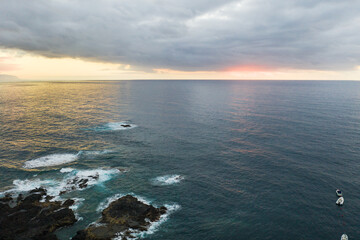 Top view at sunset of the ocean near the island of Tenerife.Canary Islands, Spain