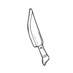 Kitchen knife drawn in the style of Doodle.Black and white image.Monochrome.Outline drawing.Vector image