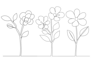 flowers one line drawing vector, isolated