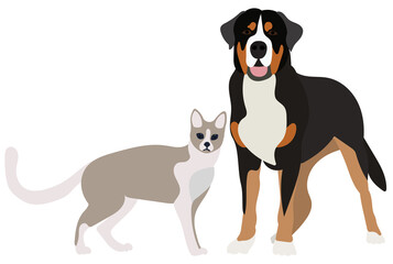 cat and dog flat design, isolated, vector