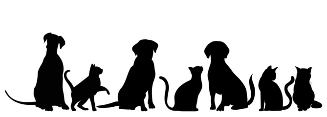 cats and dogs silhouette isolated vector