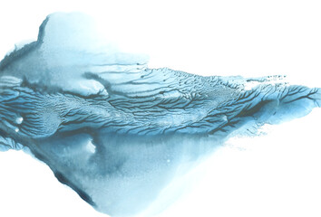 Abstrakte Aquarell- und Acryl-Fließfleck-Schmiermalerei. Blaue Landschaft. Farbe Leinwand monotype Textur horizontaler Hintergrund.