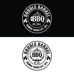 Vintage BBQ And outdoor camping hunting Round, badge creative logo design vector 