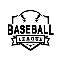 Baseball league shield emblem. Graphic design for t-shirt. Vector and illustration.