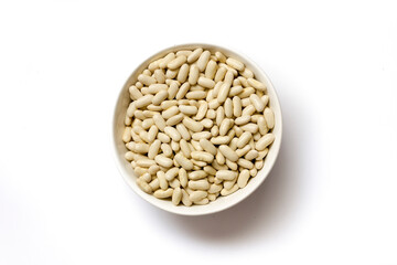White beans source of protein, potassium, vitamins, healthy food for vegans and vegetarians. Copy space.
