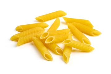 Penne pasta, close-up, Itallian food, close-up, isolated on white background.