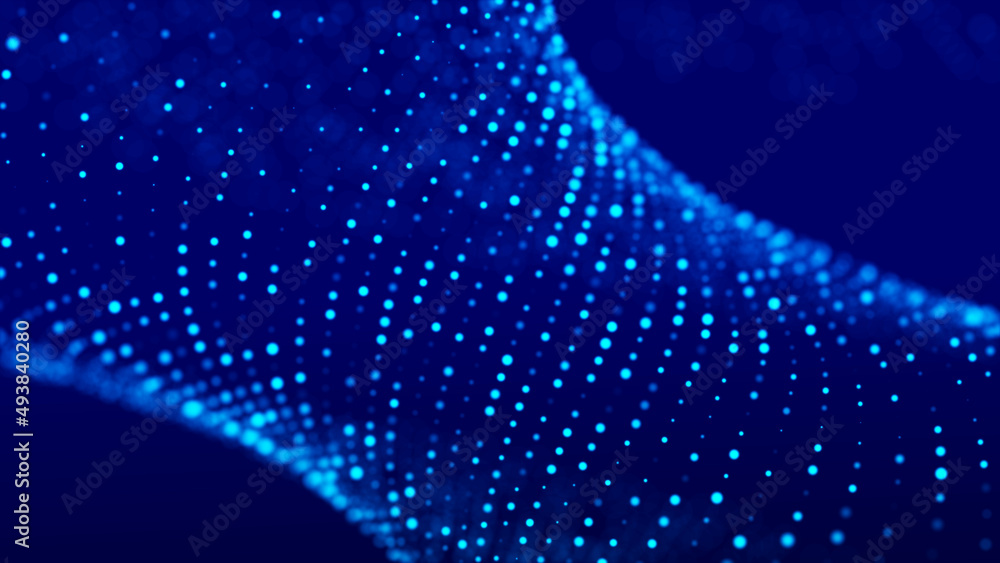 Poster digital background with movement of glowing particles. complex technologies of big data. 3d renderin