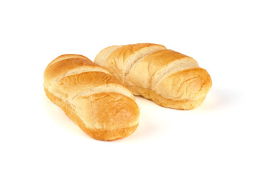 Tasty bread rolls, sweet buns, close-up, isolated on white background.