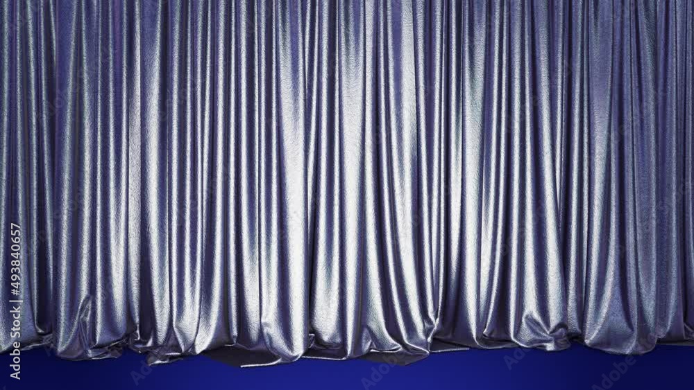 Poster realistic 3d animation of the stylish and fancy silver metallic shining textured stage curtain with 