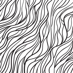 Fototapeta premium Chaos wallpaper. Wavy background. Hand drawn waves. Stripe texture with many lines. Waved pattern. Black and white illustration for banners, flyers or posters