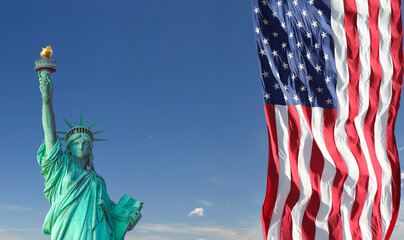 Statue of Liberty and American Flag