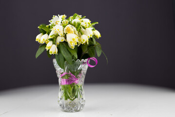 flowers in a vase of snowdrops