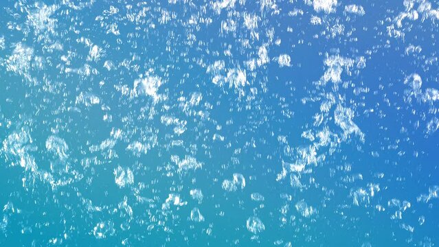 Abstract natural full-frame rising gas bubbles on blue background. Concept loop animation for cleaning and body care product backdrop packshot template, hydrogen power and pure drinking water showcase
