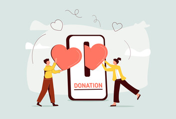 Charity donation, donate online with care to help and support people, giving money or volunteer, mobile social app.